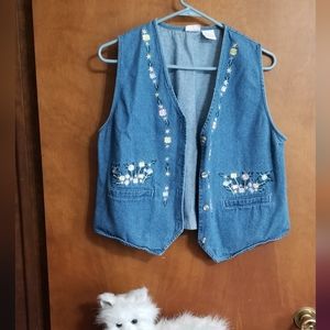 Stony brook blue denim embroidered vest